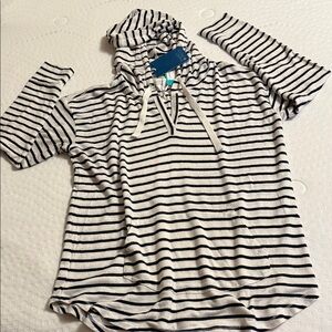 Market & Spruce Striped Hooded Pullover - White and Navy